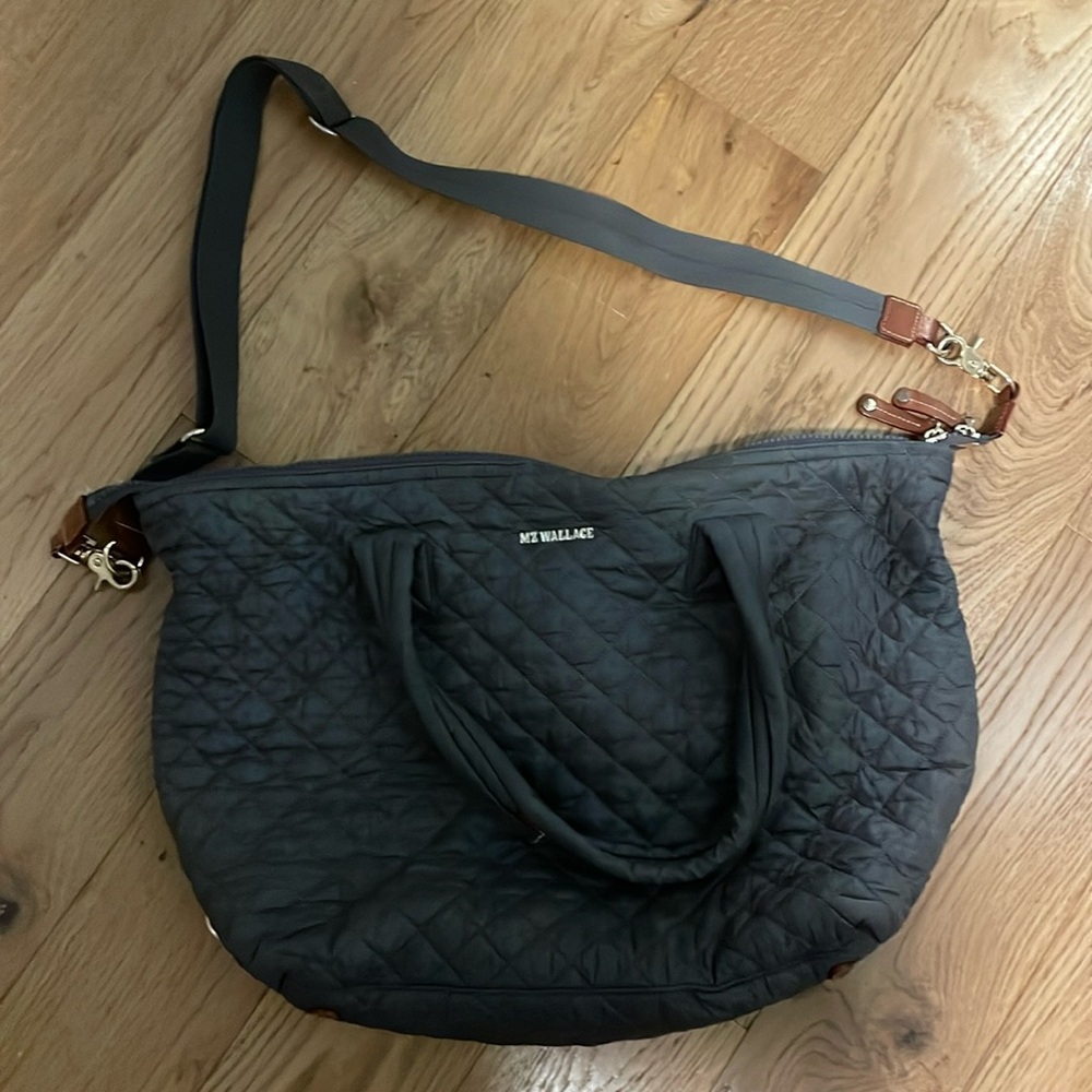 MZ Wallace Quilted Crossbody Satchel in Charcoal with Gold Hardware - Picture 2 of 9